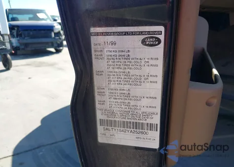 2000 Land Rover Discovery Series Ii Cloth/Series Ii Leather из США, поврежденный, VIN SALTY1542YA252600